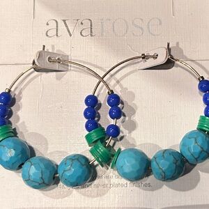Turquoise and Green Beaded Hoop Earrings